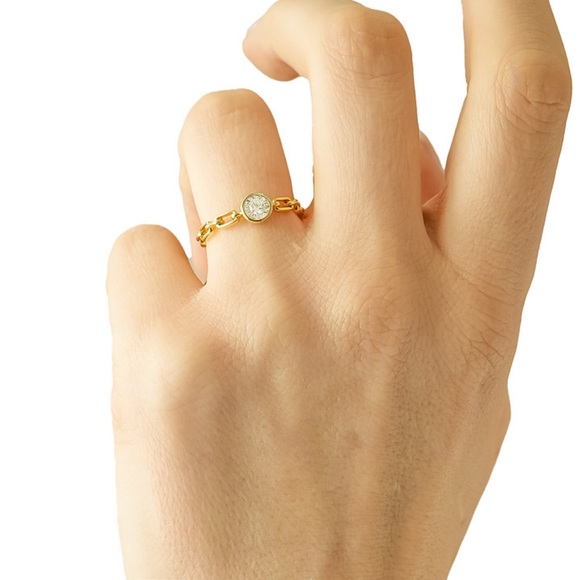 Diamond Chain Link Ring in Gold Vermeil - Picture 3 of 7